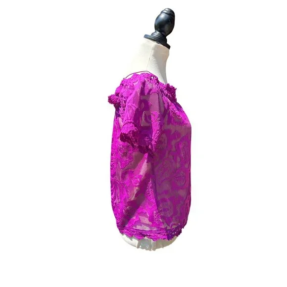 Purple Lace Off-Shoulder Blouse Womens Size S Summer Top - Picture 2 of 7